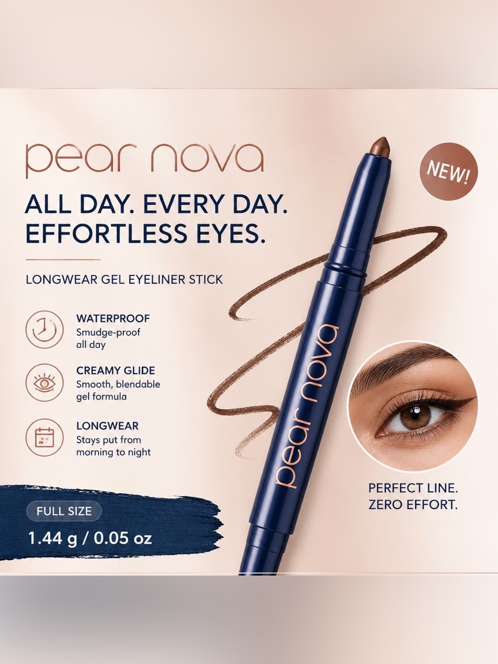 Pear Nova Longwear Gel Eyeliner Stick — Warm Brown